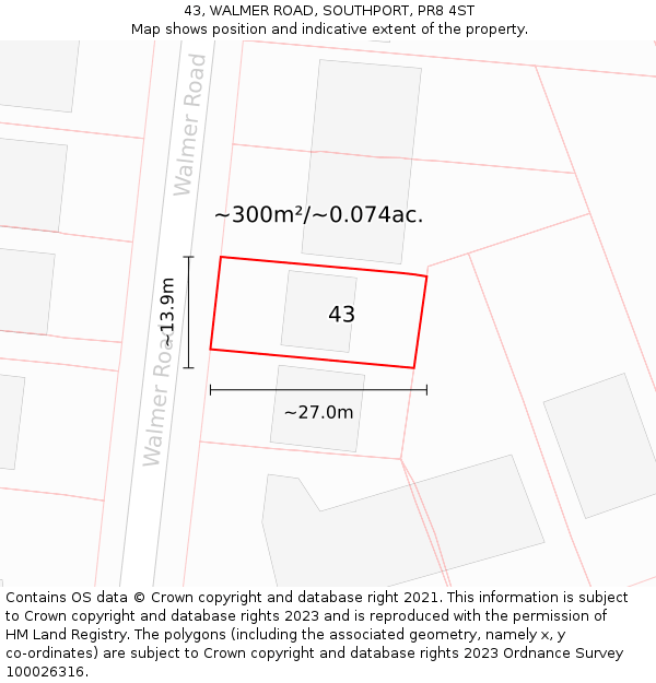 43, WALMER ROAD, SOUTHPORT, PR8 4ST: Plot and title map