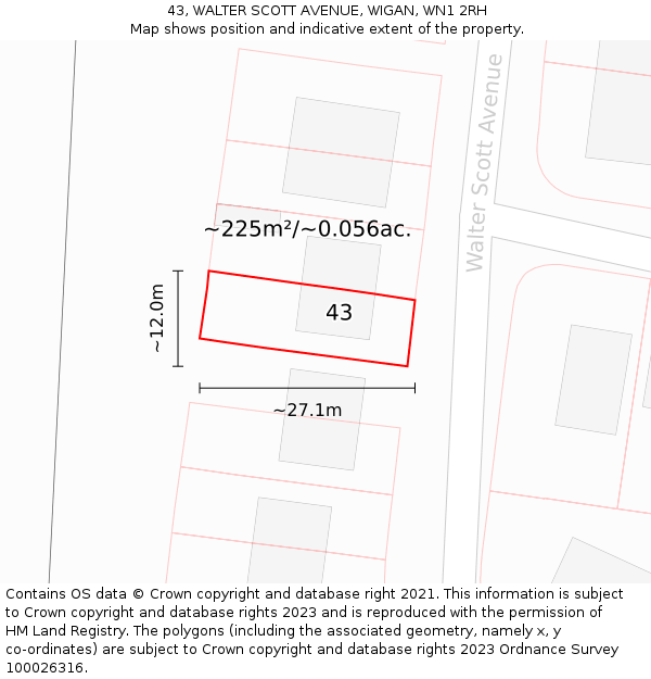 43, WALTER SCOTT AVENUE, WIGAN, WN1 2RH: Plot and title map