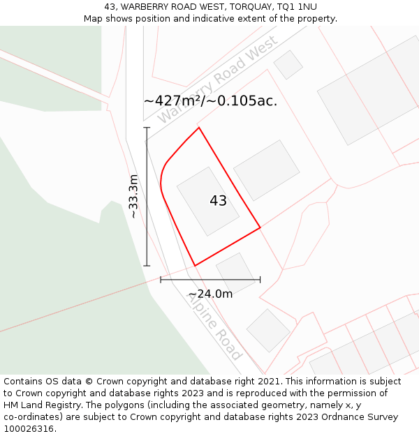 43, WARBERRY ROAD WEST, TORQUAY, TQ1 1NU: Plot and title map