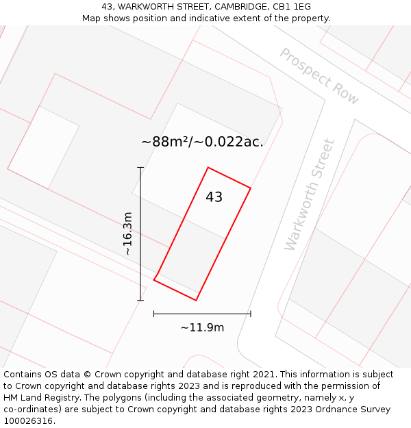 43, WARKWORTH STREET, CAMBRIDGE, CB1 1EG: Plot and title map