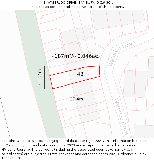 43, WATERLOO DRIVE, BANBURY, OX16 3QN: Plot and title map