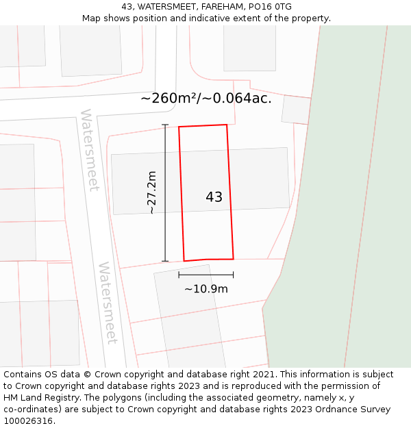 43, WATERSMEET, FAREHAM, PO16 0TG: Plot and title map