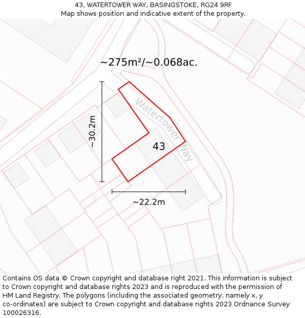 43, WATERTOWER WAY, BASINGSTOKE, RG24 9RF: Plot and title map