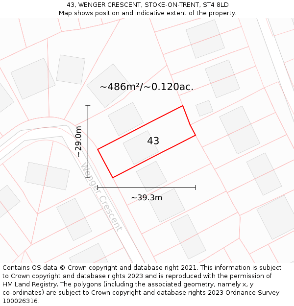 43, WENGER CRESCENT, STOKE-ON-TRENT, ST4 8LD: Plot and title map
