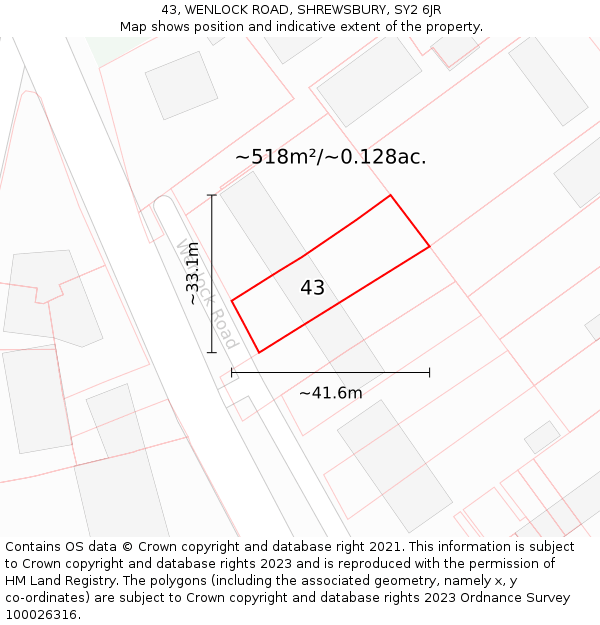 43, WENLOCK ROAD, SHREWSBURY, SY2 6JR: Plot and title map