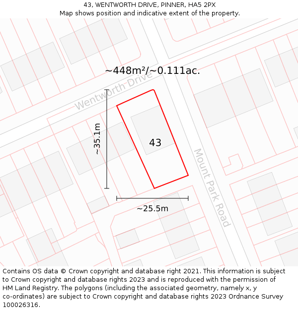 43, WENTWORTH DRIVE, PINNER, HA5 2PX: Plot and title map