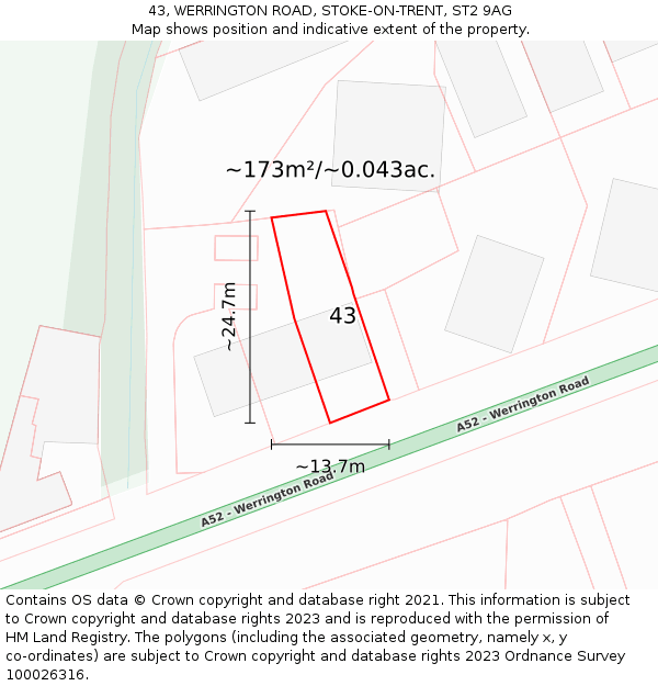 43, WERRINGTON ROAD, STOKE-ON-TRENT, ST2 9AG: Plot and title map