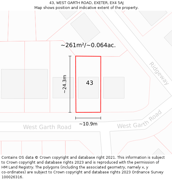 43, WEST GARTH ROAD, EXETER, EX4 5AJ: Plot and title map