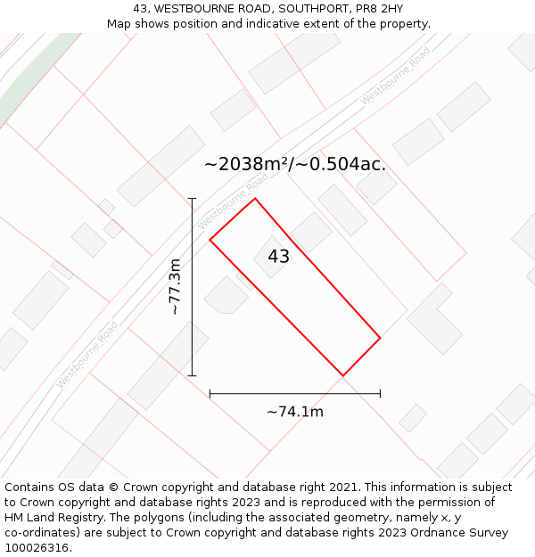 43, WESTBOURNE ROAD, SOUTHPORT, PR8 2HY: Plot and title map