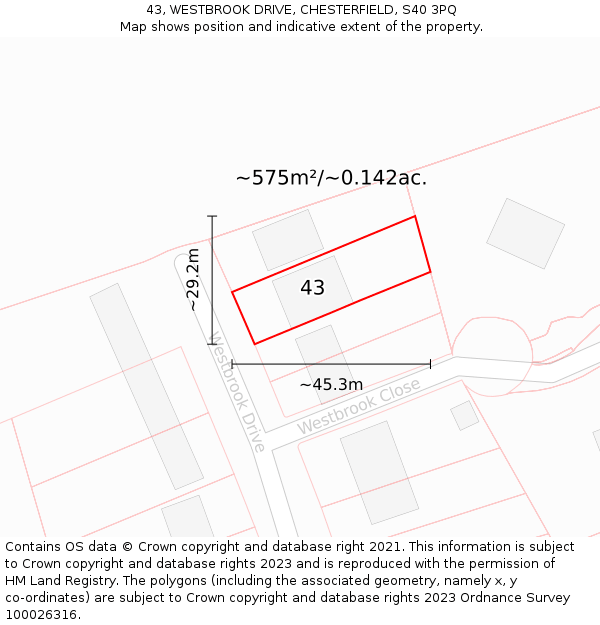 43, WESTBROOK DRIVE, CHESTERFIELD, S40 3PQ: Plot and title map