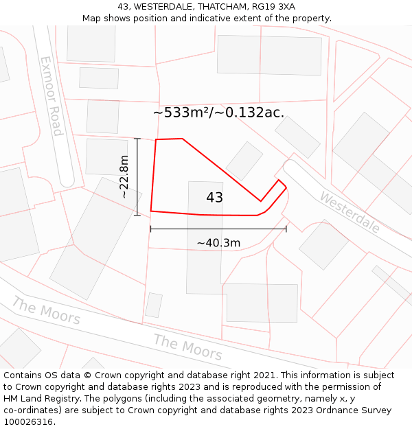 43, WESTERDALE, THATCHAM, RG19 3XA: Plot and title map