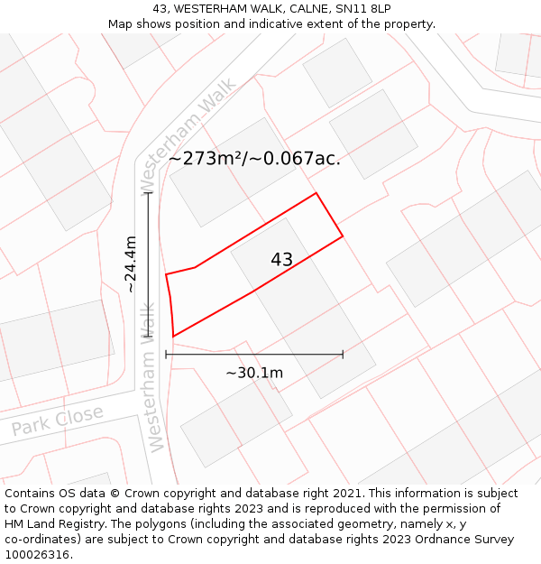 43, WESTERHAM WALK, CALNE, SN11 8LP: Plot and title map