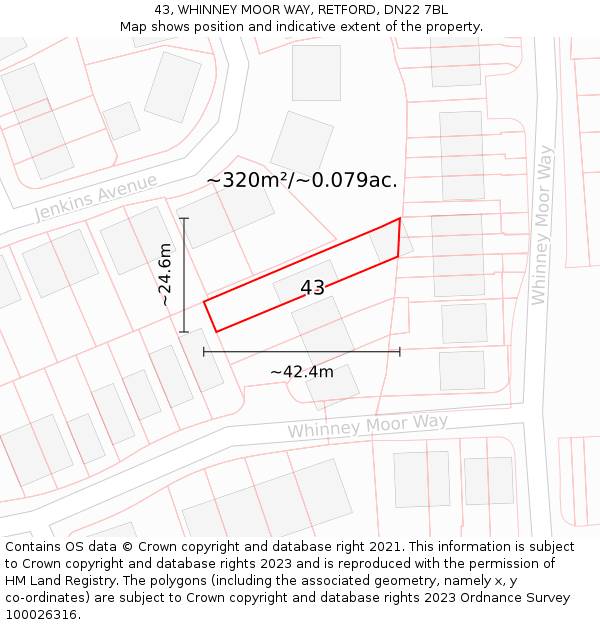 43, WHINNEY MOOR WAY, RETFORD, DN22 7BL: Plot and title map