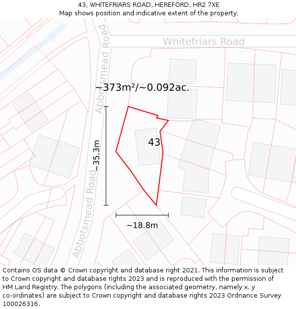 43, WHITEFRIARS ROAD, HEREFORD, HR2 7XE: Plot and title map