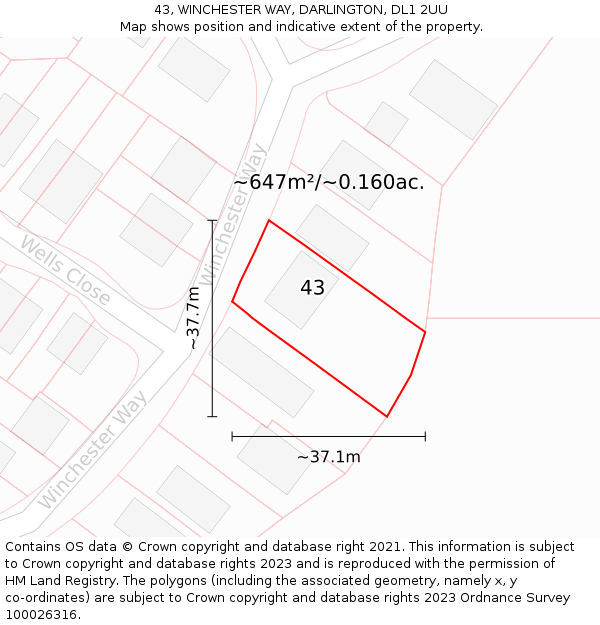 43, WINCHESTER WAY, DARLINGTON, DL1 2UU: Plot and title map