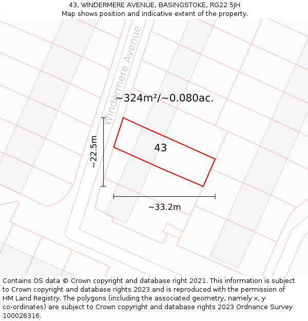 43, WINDERMERE AVENUE, BASINGSTOKE, RG22 5JH: Plot and title map