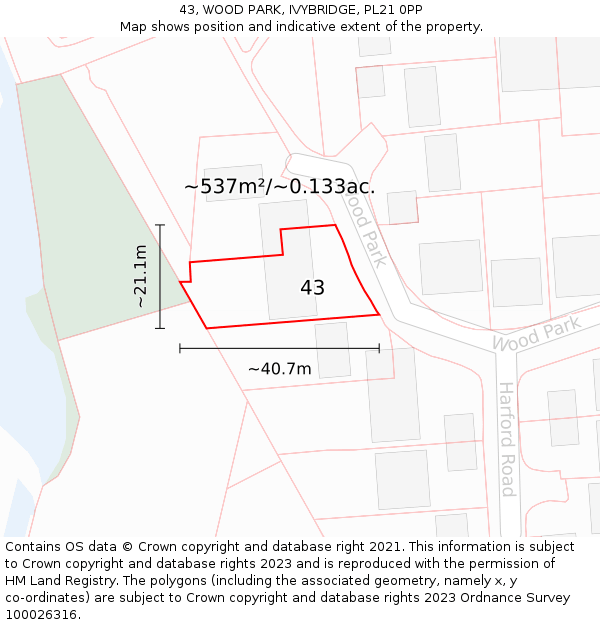 43, WOOD PARK, IVYBRIDGE, PL21 0PP: Plot and title map