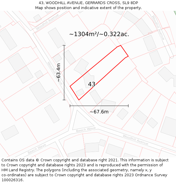 43, WOODHILL AVENUE, GERRARDS CROSS, SL9 8DP: Plot and title map