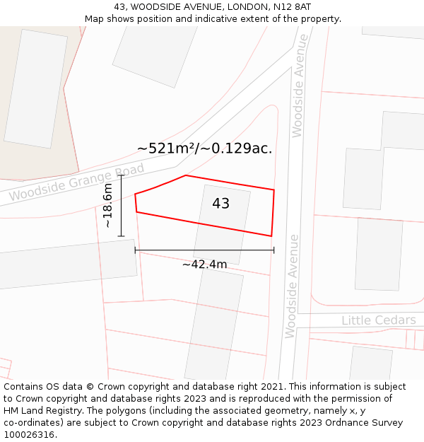 43, WOODSIDE AVENUE, LONDON, N12 8AT: Plot and title map