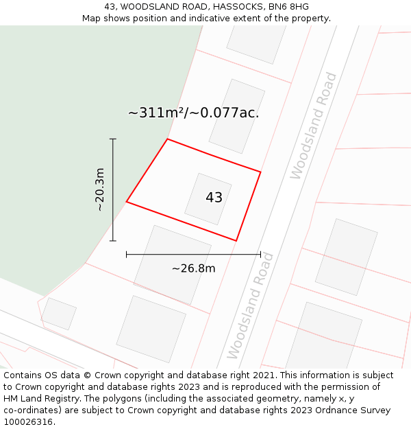 43, WOODSLAND ROAD, HASSOCKS, BN6 8HG: Plot and title map