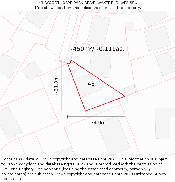 43, WOODTHORPE PARK DRIVE, WAKEFIELD, WF2 6SU: Plot and title map