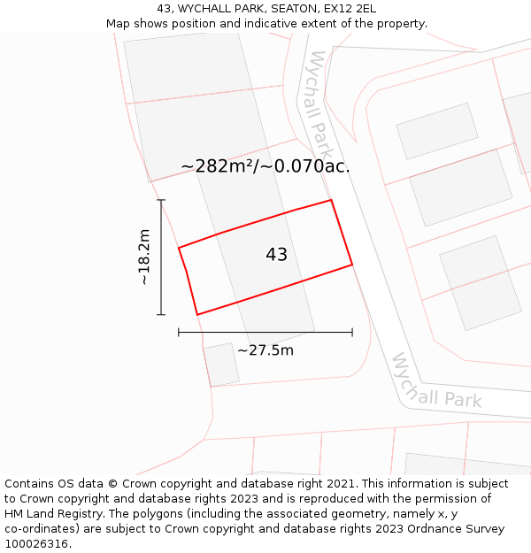 43, WYCHALL PARK, SEATON, EX12 2EL: Plot and title map