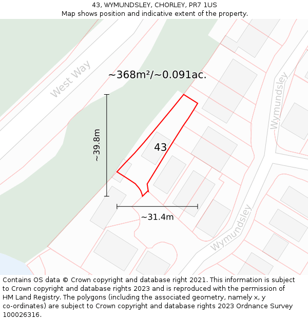 43, WYMUNDSLEY, CHORLEY, PR7 1US: Plot and title map