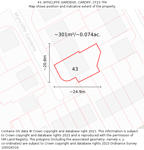 43, WYNCLIFFE GARDENS, CARDIFF, CF23 7FA: Plot and title map