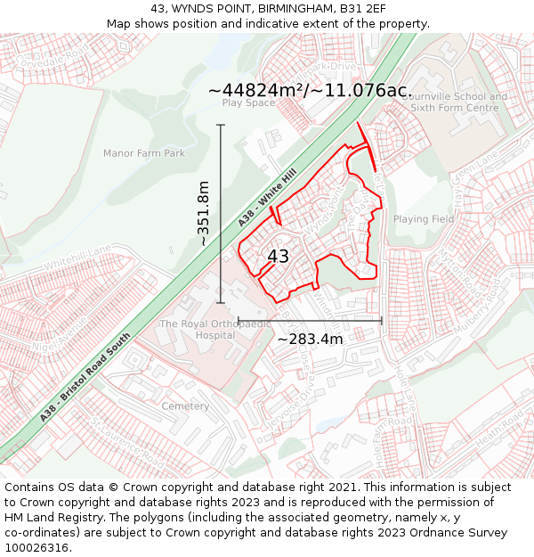 43, WYNDS POINT, BIRMINGHAM, B31 2EF: Plot and title map