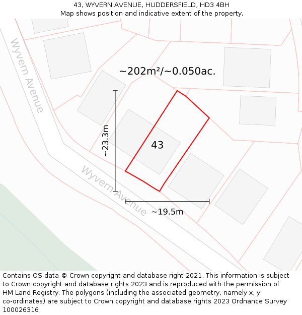 43, WYVERN AVENUE, HUDDERSFIELD, HD3 4BH: Plot and title map