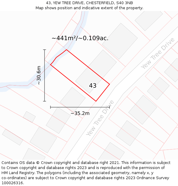 43, YEW TREE DRIVE, CHESTERFIELD, S40 3NB: Plot and title map