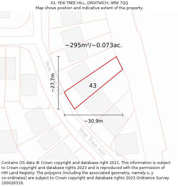 43, YEW TREE HILL, DROITWICH, WR9 7QQ: Plot and title map