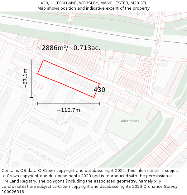 430, HILTON LANE, WORSLEY, MANCHESTER, M28 3TL: Plot and title map