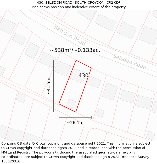 430, SELSDON ROAD, SOUTH CROYDON, CR2 0DF: Plot and title map