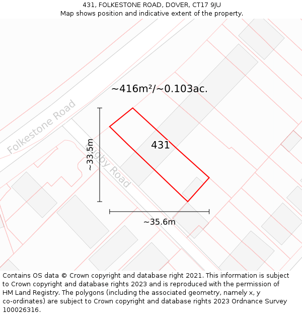 431, FOLKESTONE ROAD, DOVER, CT17 9JU: Plot and title map