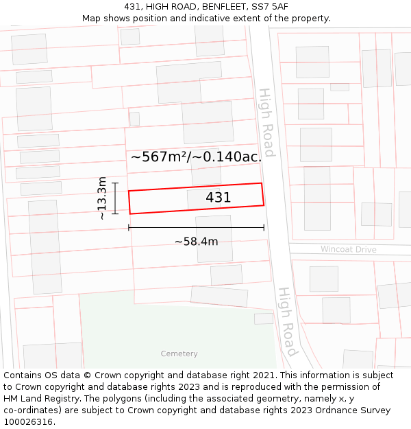 431, HIGH ROAD, BENFLEET, SS7 5AF: Plot and title map