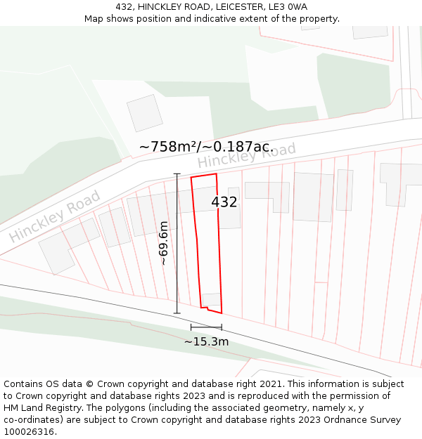 432, HINCKLEY ROAD, LEICESTER, LE3 0WA: Plot and title map