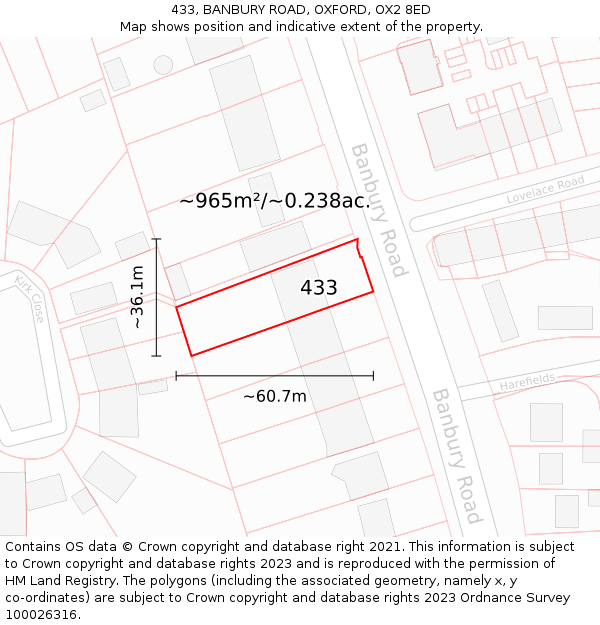 433, BANBURY ROAD, OXFORD, OX2 8ED: Plot and title map