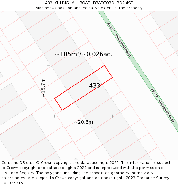 433, KILLINGHALL ROAD, BRADFORD, BD2 4SD: Plot and title map