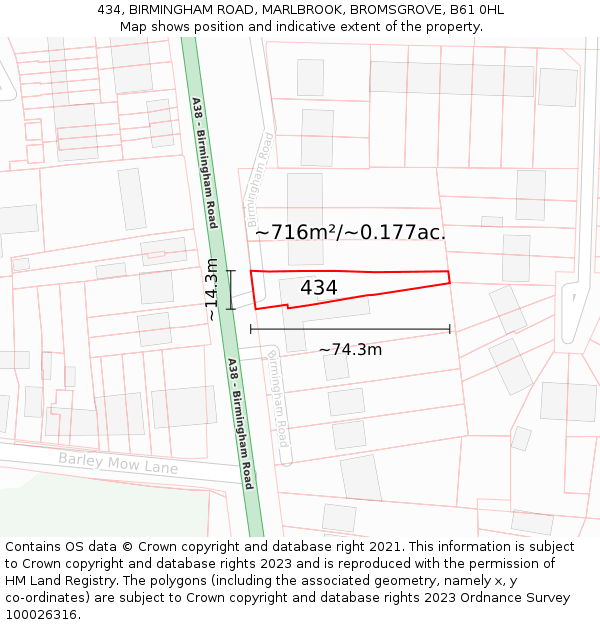 434, BIRMINGHAM ROAD, MARLBROOK, BROMSGROVE, B61 0HL: Plot and title map