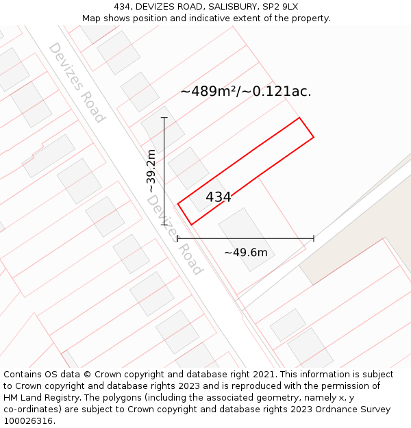 434, DEVIZES ROAD, SALISBURY, SP2 9LX: Plot and title map