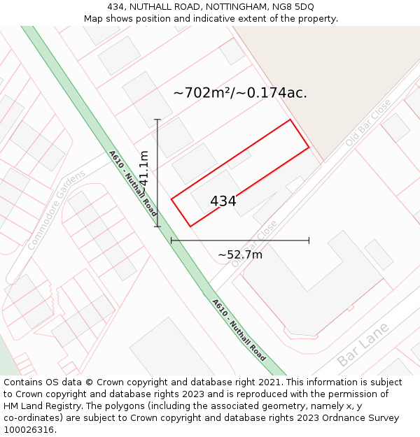 434, NUTHALL ROAD, NOTTINGHAM, NG8 5DQ: Plot and title map