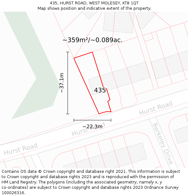 435, HURST ROAD, WEST MOLESEY, KT8 1QT: Plot and title map