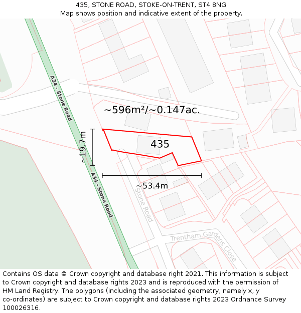 435, STONE ROAD, STOKE-ON-TRENT, ST4 8NG: Plot and title map