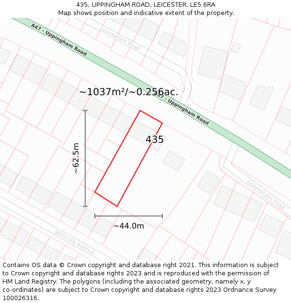 435, UPPINGHAM ROAD, LEICESTER, LE5 6RA: Plot and title map