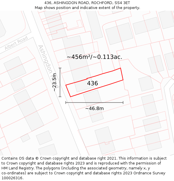 436, ASHINGDON ROAD, ROCHFORD, SS4 3ET: Plot and title map