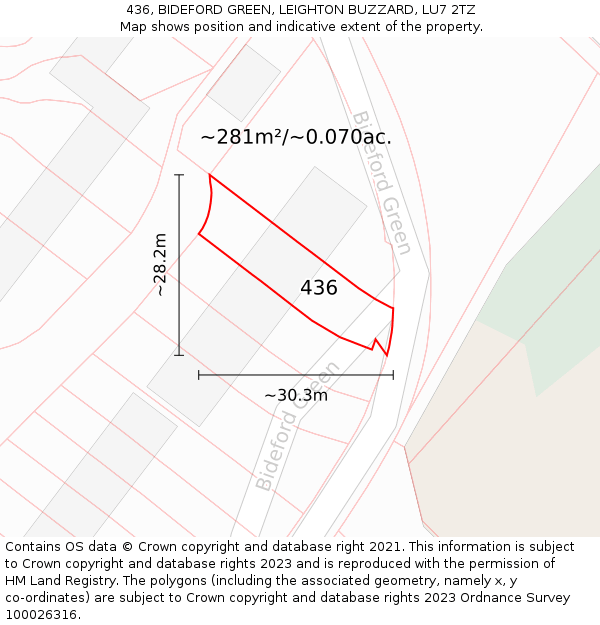 436, BIDEFORD GREEN, LEIGHTON BUZZARD, LU7 2TZ: Plot and title map