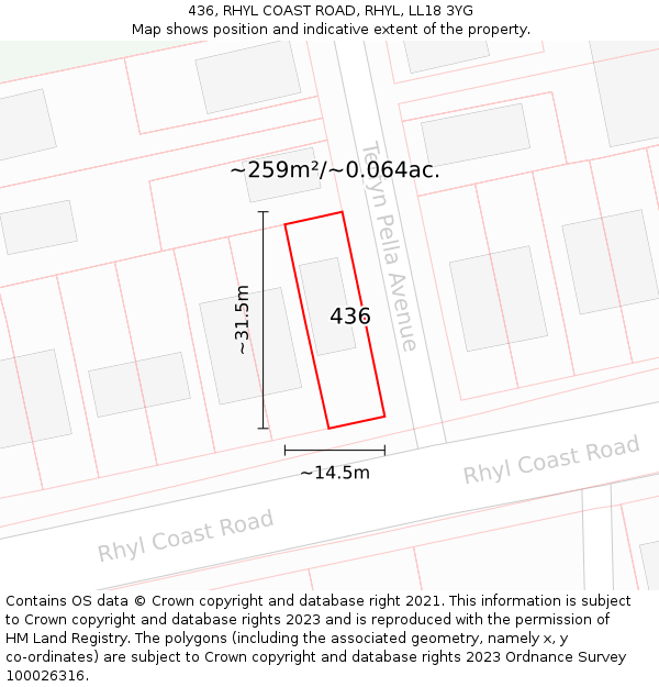 436, RHYL COAST ROAD, RHYL, LL18 3YG: Plot and title map