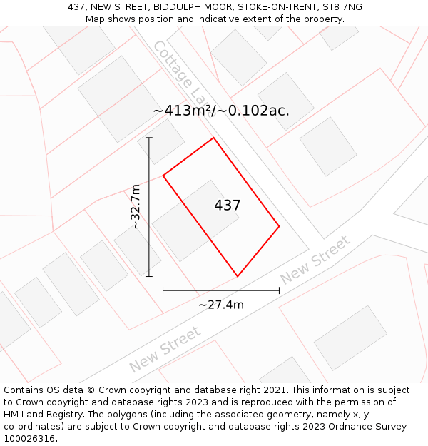 437, NEW STREET, BIDDULPH MOOR, STOKE-ON-TRENT, ST8 7NG: Plot and title map