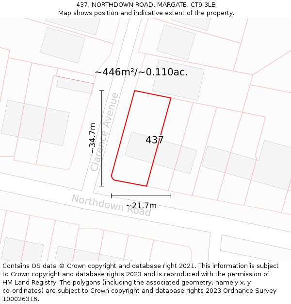 437, NORTHDOWN ROAD, MARGATE, CT9 3LB: Plot and title map